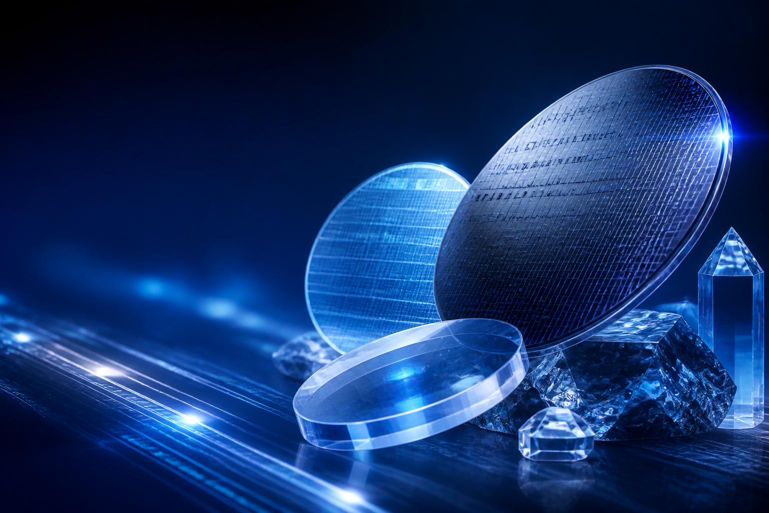 Advanced semiconductor wafers and engineered sapphire crystals illuminated by photonic light paths